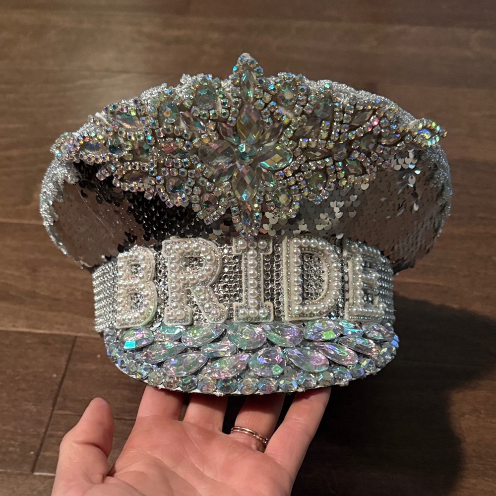 Silver Rhinestone Sequin Bride Hat - image 1